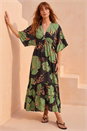 Green Boho Leaf Maxi Dress, Image 2 of 4