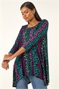 Teal Animal Print Hanky Hem Stretch Top, Image 1 of 5