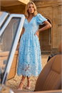 Blue Premium Crochet Lace Midi Dress, Image 2 of 4