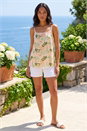 Peach Floral Broderie Trim Cami Top, Image 2 of 4