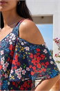 Navy  Petite Floral Cold Shoulder Top, Image 4 of 4