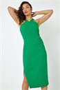Green Dusk Ruched Halter Midi Stretch Dress, Image 1 of 5