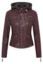 Burgundy Womens Hooded Biker Jacket - Brazz, Image 1 of 5