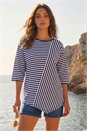 Navy Petite Asymmetric Stripe Top, Image 1 of 4