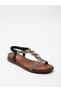 Black iKrush Black Grace Rhinestone Chain Flat Sandals, Image 4 of 8