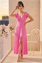 PINK Dusk Ruffle Detail Midi Dress, Image 1 of 4