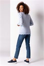 Light Blue  Floral Embroidered Scallop Hem Jumper, Image 2 of 5