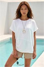 Ivory  Side Ruched Necklace Tunic Top, Image 3 of 4