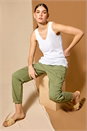 Sage Casual Elastic Waist Cargo Stretch Trousers, Image 7 of 7