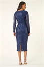 Navy  Dusk Sequin Cowl Neck Stretch Dress, Image 3 of 5