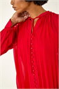 Red Tie V-Neck Pleated Blouse, Image 5 of 5