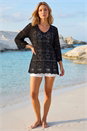 Black Cotton Crochet Tunic Top, Image 2 of 4