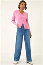 Pink Cable Split Detail Rib Jumper, Image 1 of 5