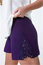 Purple Lace Trim Stretch Elastic Waist  Shorts, Image 1 of 6