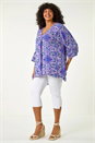 Purple Curve Printed Pleat Front Top, Image 2 of 5