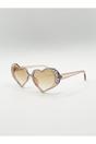 Brown Heart Sunglasses with Gem Detail in Champagne, Image 3 of 6