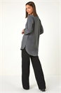 Grey Longline Bow Button Woven Top, Image 3 of 5