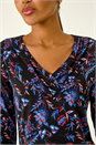 Blue Floral V-Neck Stretch Top, Image 5 of 5