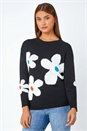 Black Oversized Floral Print Jumper , Image 1 of 5