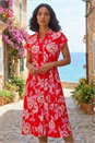Red Rose Print Belted Midi Dress, Image 2 of 4