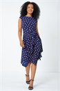Navy  Petite Polka Dot Tie Waist  Asymmetric Dress, Image 2 of 5