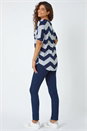 Navy  Zip Front V-Neck Zig Zag Top, Image 3 of 5