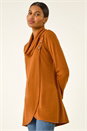ORANGE Cowl Neck Wrap Tunic Stretch Top, Image 4 of 5
