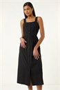 Black Seersucker Button Midi Sundress, Image 4 of 5