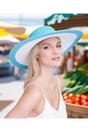 Turqouise Kacie - Wide Brim Straw Hat - Pale Turquoise, Image 2 of 3