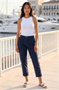 Navy  Petite Cotton Blend Stretch Chino Trousers, Image 2 of 4
