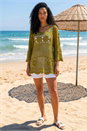 Khaki Floral Crochet Tunic Top, Image 2 of 4