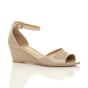 Natural AJVANI Natural Mid Wedge Heel Ankle Strap Sandals, Image 1 of 6