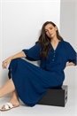 Navy  Buttoned Notch Neck A-Line Dress, Image 5 of 5