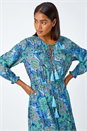 Blue Paisley Print Tassel Frill Hem Maxi Dress, Image 4 of 5