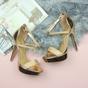 Rose Gold High Heel Crossed Straps Platform Sandals, Image 4 of 6