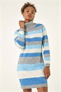 Blue Stripe Cowl Neck Knit Dress, Image 4 of 5