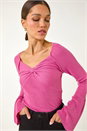 Pink Sweetheart Neck Ruched Knit Jumper, Image 1 of 5