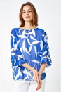 Blue Leaf Print Chiffon Overlay Top, Image 4 of 5