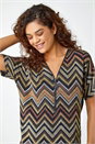 Bronze Glitter Zig Zag Zip Front Stretch Top, Image 5 of 5