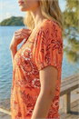 Orange Floral Print Pleat Front Top, Image 4 of 4