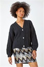 Black Diamante Button Detail Cardigan, Image 5 of 5