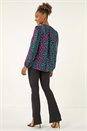 Teal Animal Print Zip Front Top, Image 3 of 5