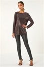 Bronze Shimmer Cowl Back Tunic Top , Image 3 of 5