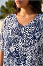 Navy  Curve Ikat Print Asymmetric Blouse, Image 4 of 4