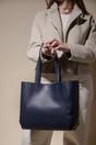 Navy 'ADELA' Smooth Real Leather Unlined Designer Tote Bag, Image 2 of 2