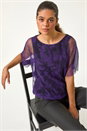 Indigo Floral Plisse Bubble Hem Top, Image 1 of 5