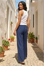 Navy  Stripe Linen Blend Trouser, Image 3 of 4