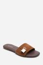 Brown Solana Gold Trim Flat Slide On Sandal, Image 1 of 6