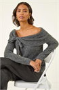 Dark Grey Bardot Sparkly Knit Jumper, Image 1 of 5