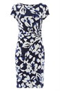 Navy  Floral Ruched Waist Dress, Image 4 of 4